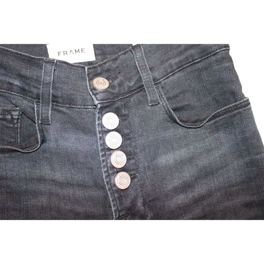 Frame Denim Le Palazzo Exposed Button Wide Leg Jean Black size 24 raw hem - Picture 8 of 9